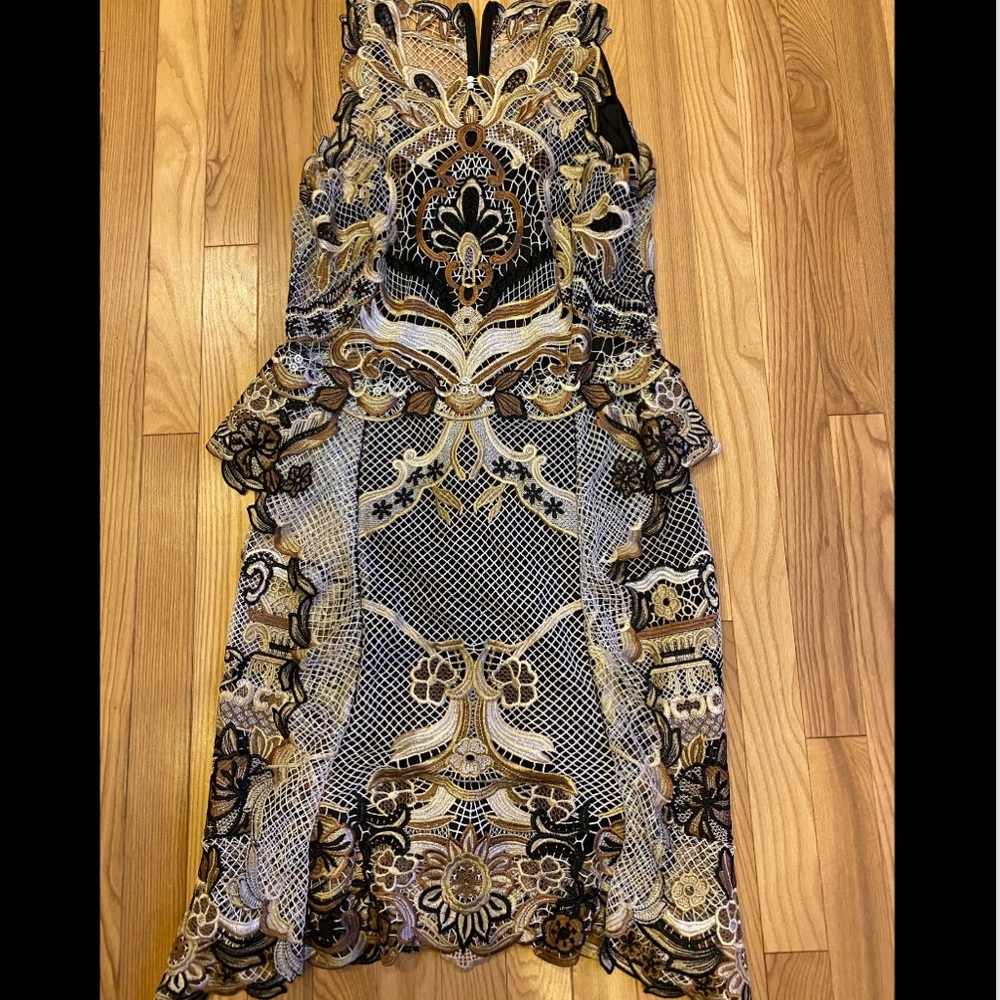Kobi Haplerin Lace dress multicolor brown cream black and gold